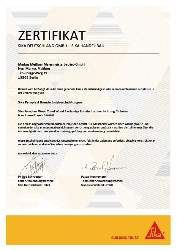 Zertifikat Brandschutz Holz